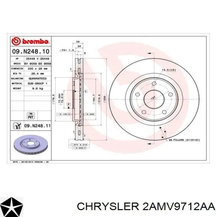 2AMV9712AA Chrysler tarcza hamulcowa przednia