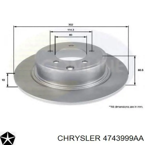 4743999AA Chrysler Tarcza hamulcowa tylna