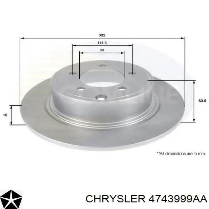 Tarcza hamulcowa tylna Chrysler 4743999AA cena, od 54,11 USD