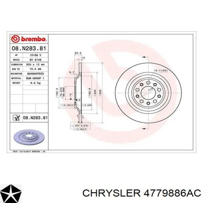 4779886AC Chrysler Tarcza hamulcowa tylna