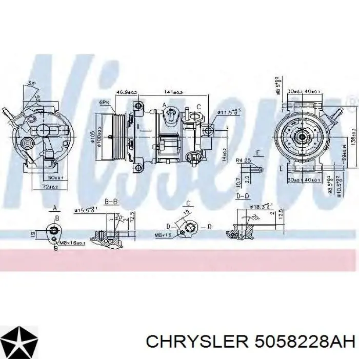 Sprężarka klimatyzacji Chrysler 5058228AH cena, od 185,58 USD