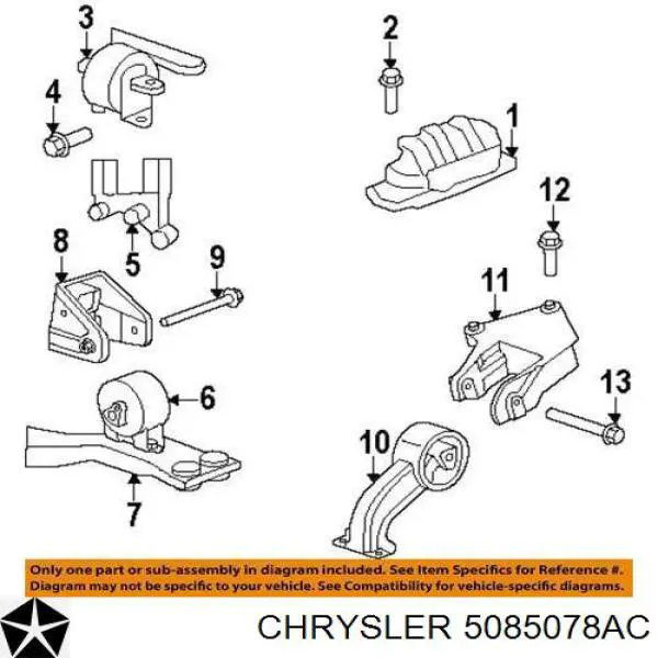 Poduszka (podpora skrzyni biegów) Chrysler 5085078AC cena, od 64,06 USD