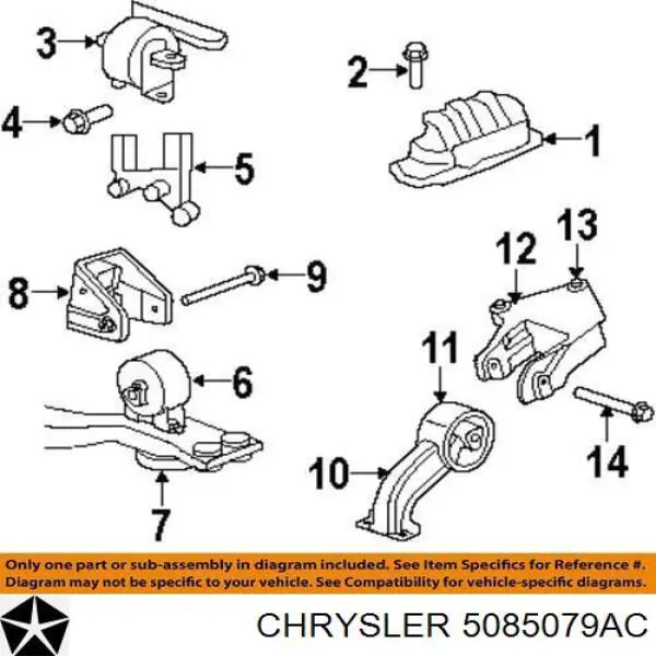 Poduszka (podpora) silnika tylna Chrysler 5085079AC cena, od 57,20 USD