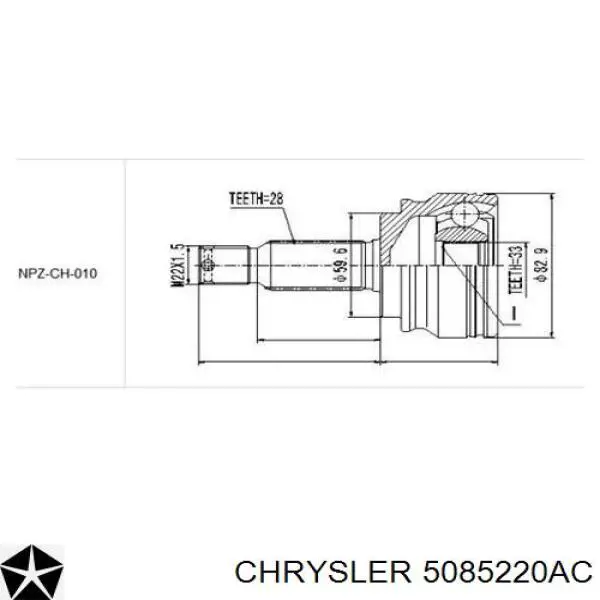 5085220AC Chrysler Półoś napędowa przednia lewa