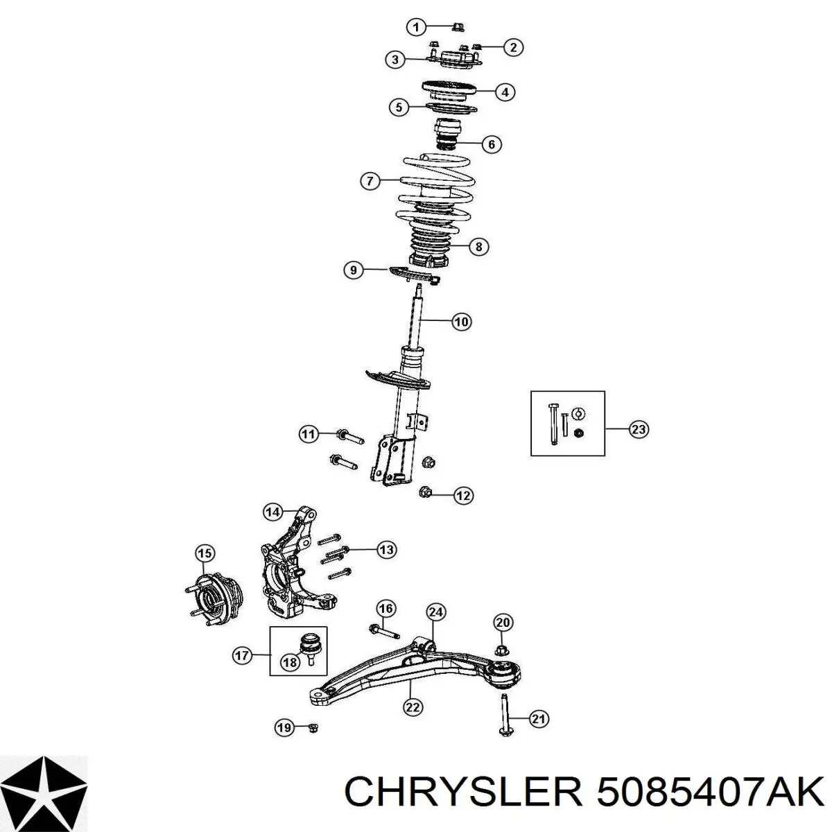 Wahacz zawieszenia przedniego dolny lewy Chrysler 5085407AK cena, od 101,13 USD