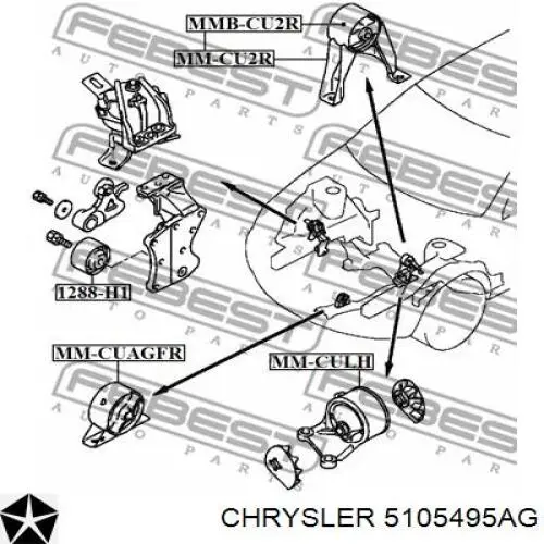 Poduszka (podpora skrzyni biegów) Chrysler 5105495AG cena, od 21,40 USD