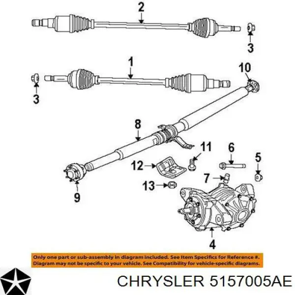 Wał Cardana tylny, kompletny 5157005AE Chrysler