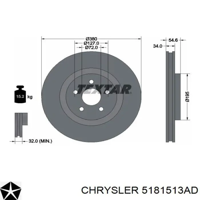 Tarcza hamulcowa przednia Chrysler 5181513AD cena, od 120,02 USD