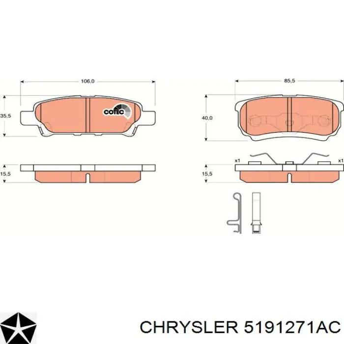 Do koszyka 5191271AC Chrysler Okładziny (klocki) do hamulców tarczowych tylne