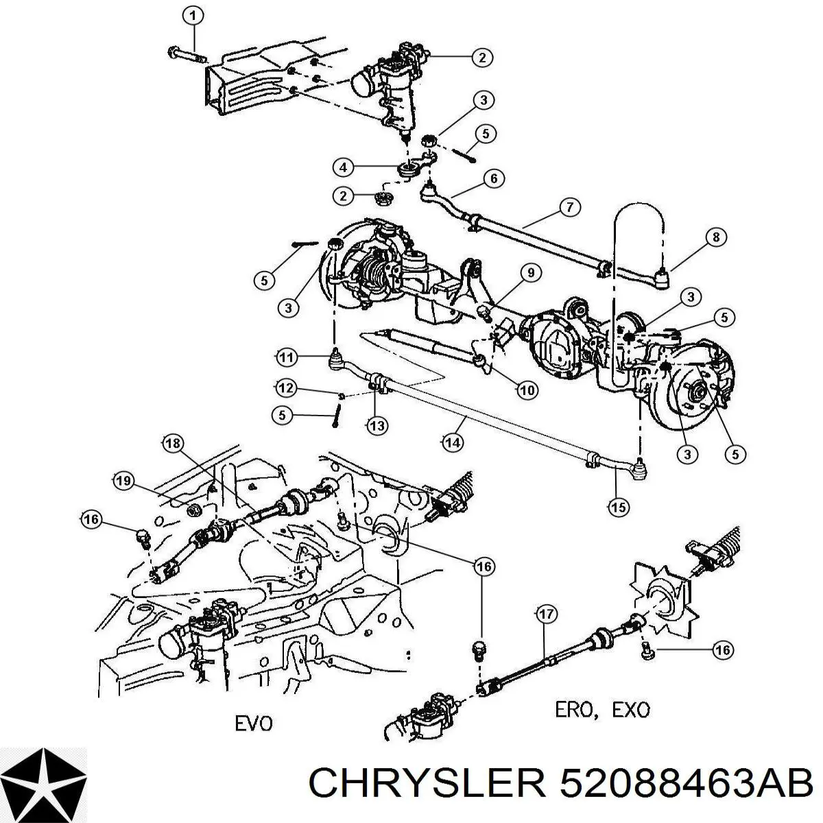 Do koszyka 52088463AB Chrysler Drążek kierowniczy środkowy tylny