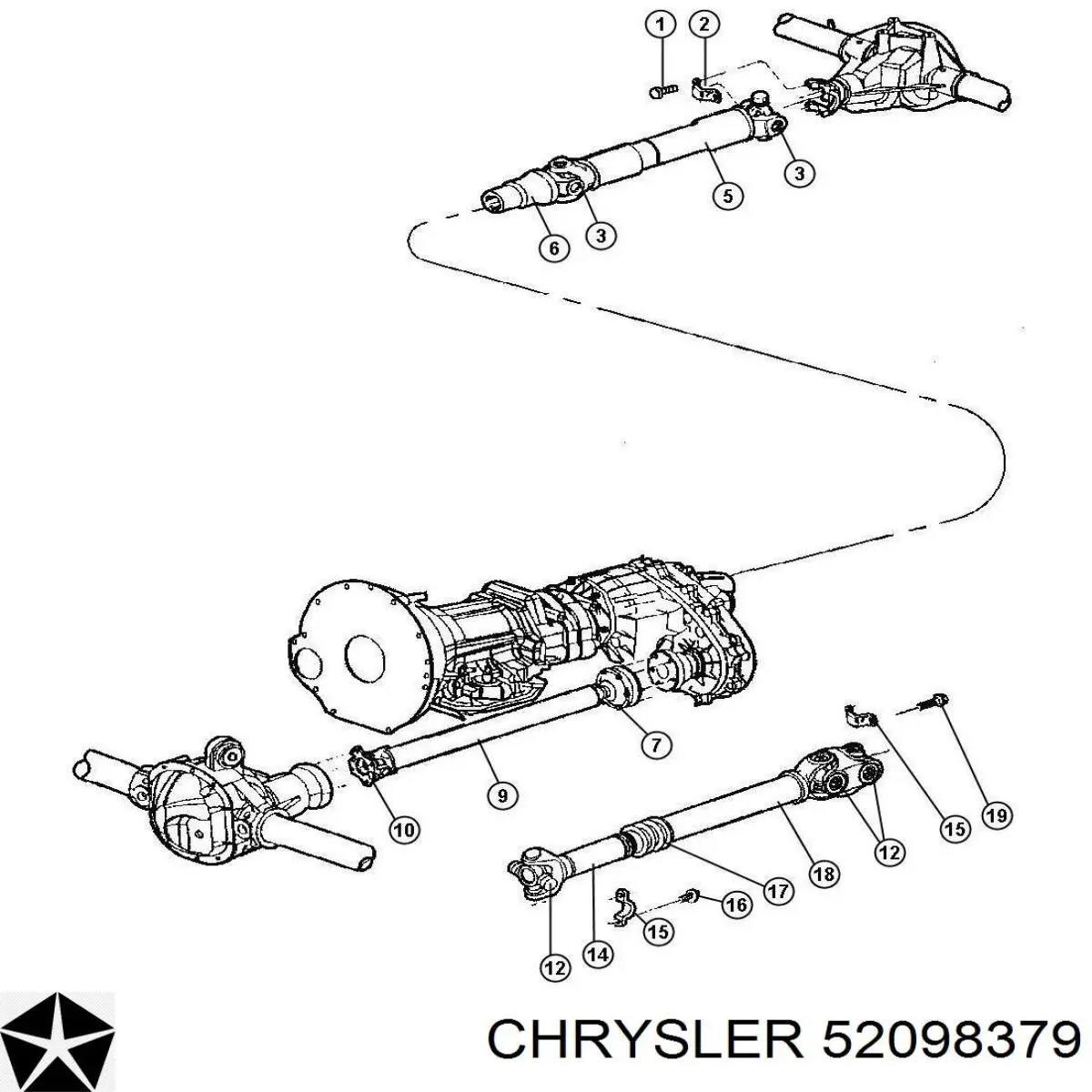 Wał Cardana, do mostu przedniego 52098379 Chrysler