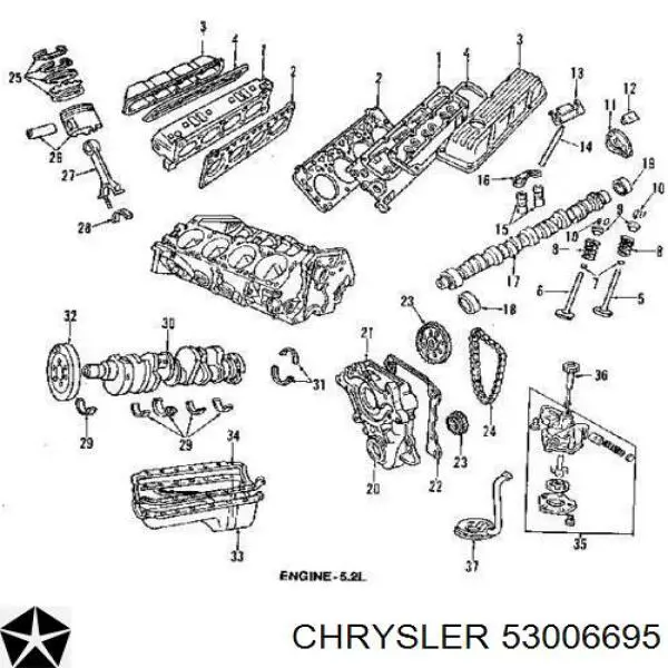 Uszczelka pokrywy zaworowej silnika Chrysler 53006695 cena, od 48,22 USD