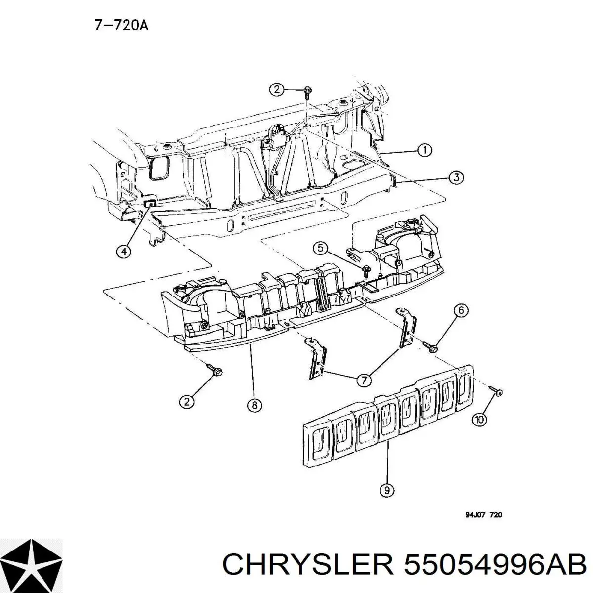 Osłona chłodnicy kompletna (panel mocowania reflektorów) Chrysler 55054996AB cena, od 57,60 USD