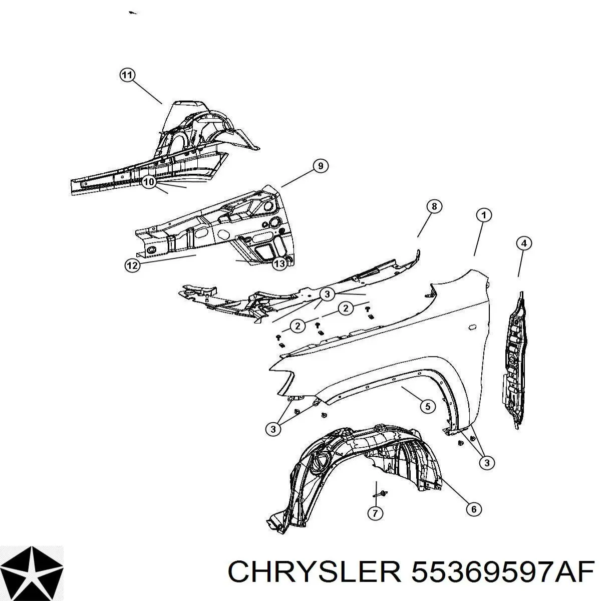 55369597AF Chrysler Błotnik przedni lewy