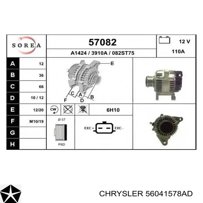 Alternator Chrysler 56041578AD