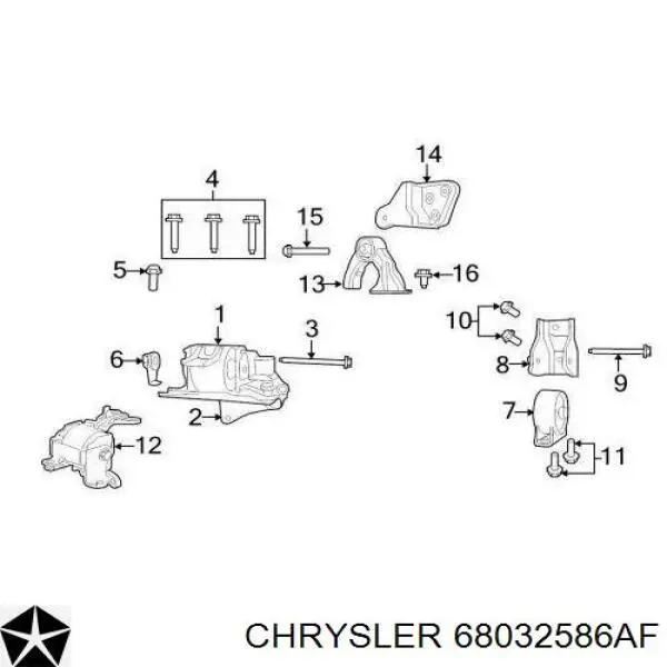 Do koszyka 68032586AF Chrysler Poduszka (podpora) silnika tylna