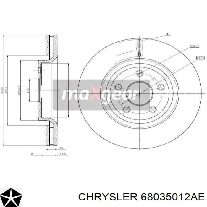 Do koszyka 68035012AE Chrysler Tarcza hamulcowa przednia