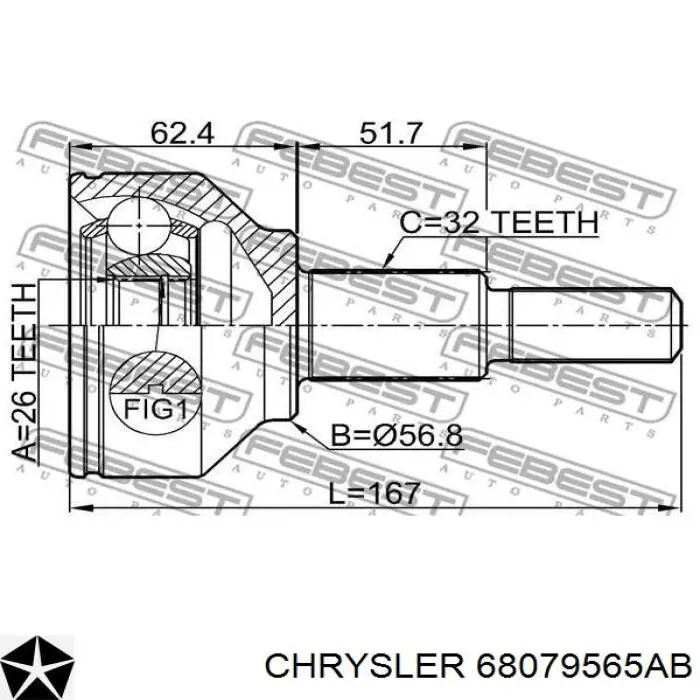 Półoś napędowa przednia lewa Chrysler 68079565AB cena, od 128,57 USD