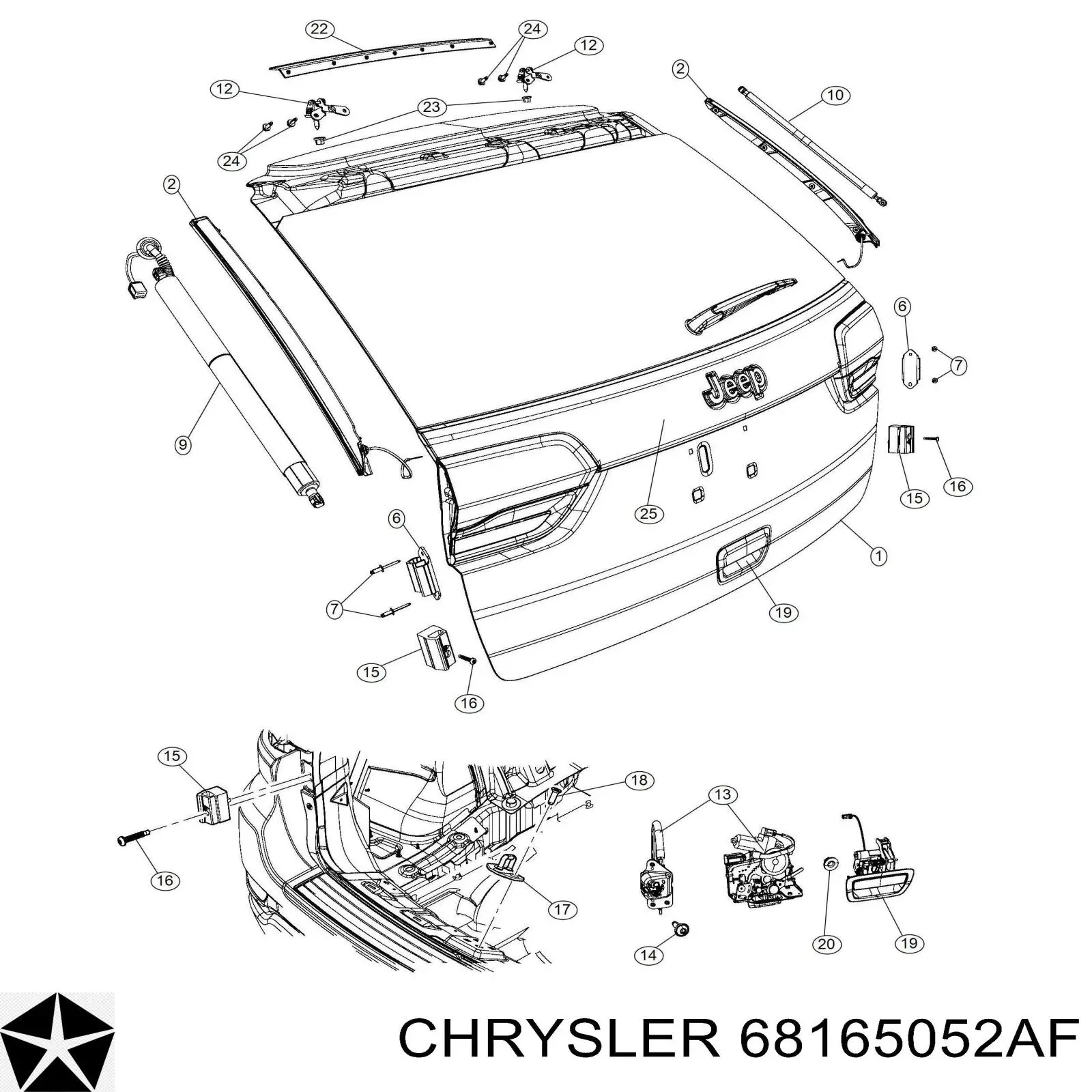 Amortyzator klapy bagażnika (3/5 drzwi-tylnych) 68165052AF CHRYSLER