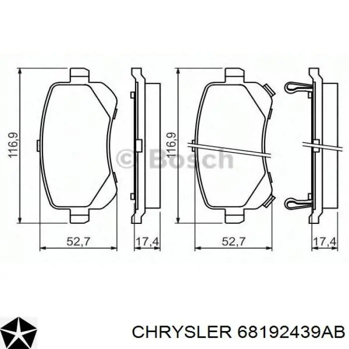 68192439AB Chrysler Okładziny (klocki) do hamulców tarczowych tylne