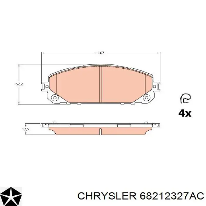 Klocki hamulcowe przednie tarczowe Chrysler 68212327AC cena, od 35,82 USD