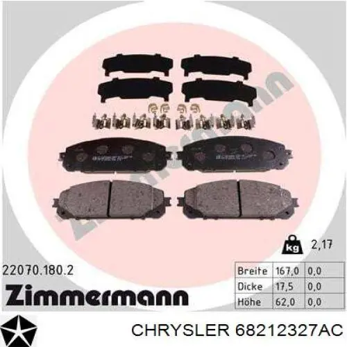 Do koszyka 68212327AC Chrysler Klocki hamulcowe przednie tarczowe