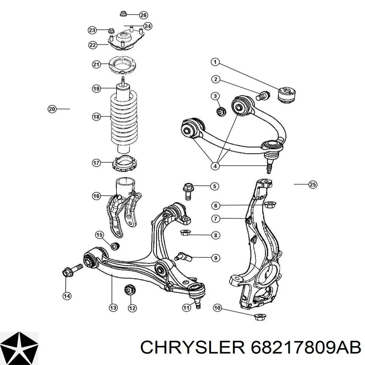 Do koszyka 68217809AB Chrysler Wahacz zawieszenia przedniego górny lewy