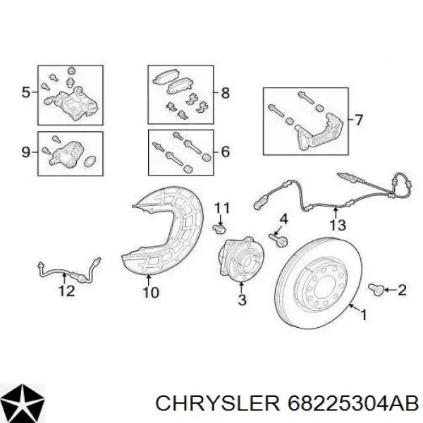 Zacisk hamulcowy tylny prawy Chrysler 68225304AB cena, od 42,69 USD