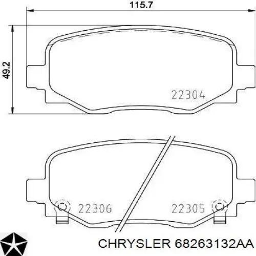 68263132AA Chrysler Okładziny (klocki) do hamulców tarczowych tylne