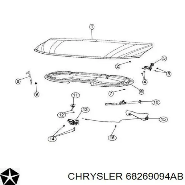 Odbój maski Chrysler 68269094AB cena, od 9,05 USD