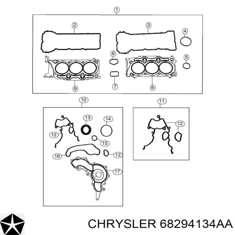 68294134AA Chrysler Zestaw uszczelek silnika pełny