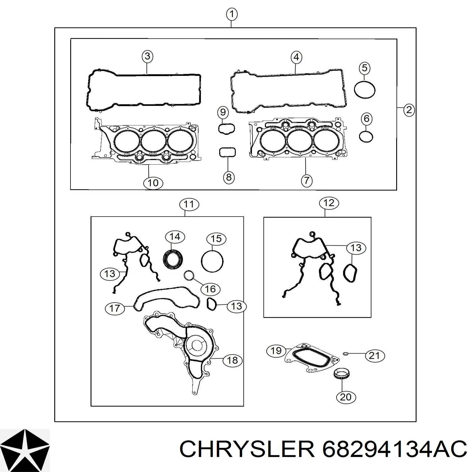 Zestaw uszczelek silnika pełny Chrysler 68294134AA cena, od 233,25 USD