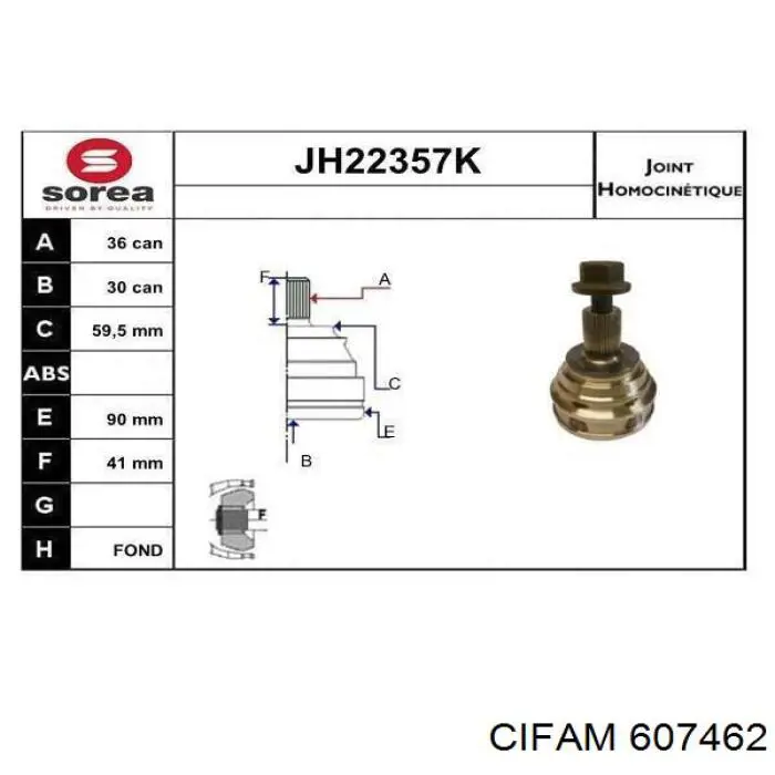 Do koszyka 607462 Cifam Przegub homokinetyczny przedni zewnętrzny