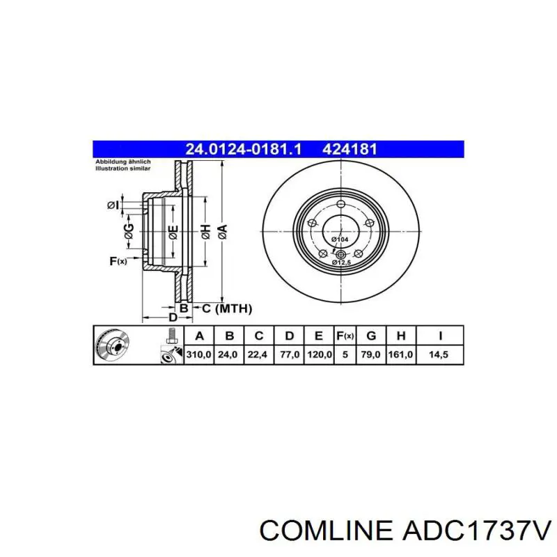 Tarcza hamulcowa przednia Comline ADC1737V cena, od 63,87 USD
