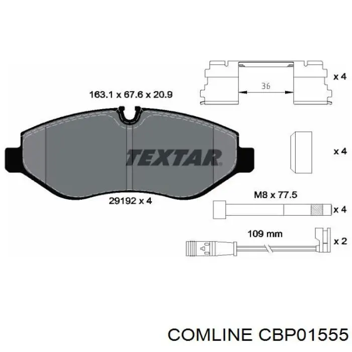 Do koszyka CBP01555 Comline Klocki hamulcowe przednie tarczowe