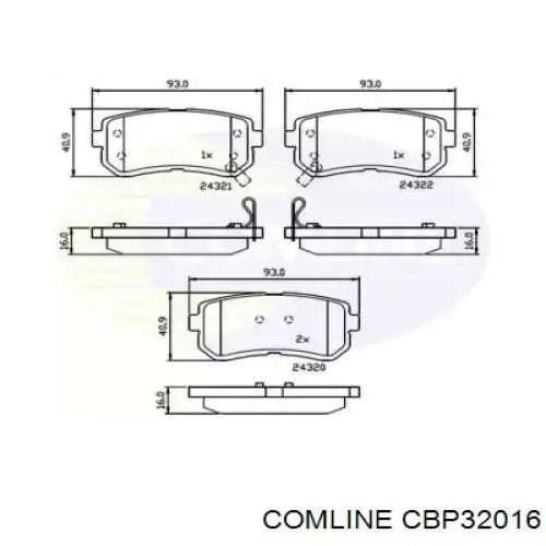 CBP32016 Comline Okładziny (klocki) do hamulców tarczowych tylne