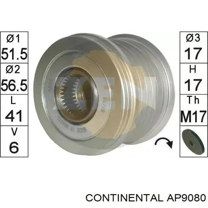 Koło pasowe alternatora Continental/Siemens AP9080