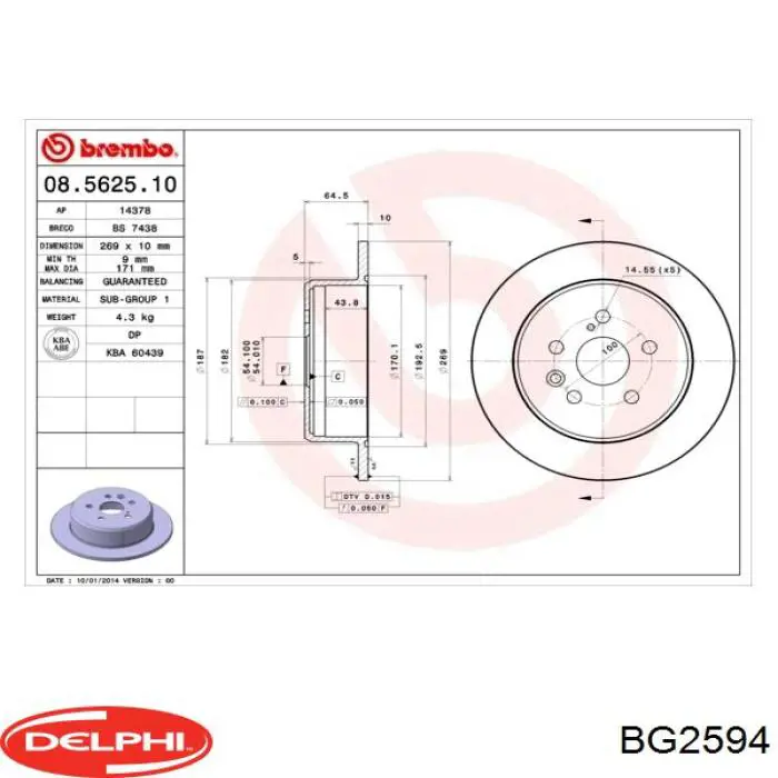 BG2594 Delphi Tarcza hamulcowa tylna