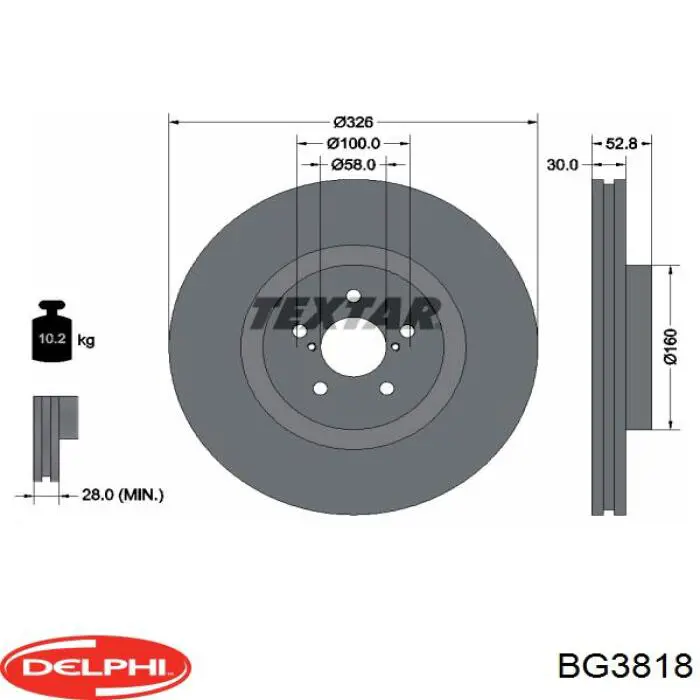 BG3818 Delphi Tarcza hamulcowa przednia