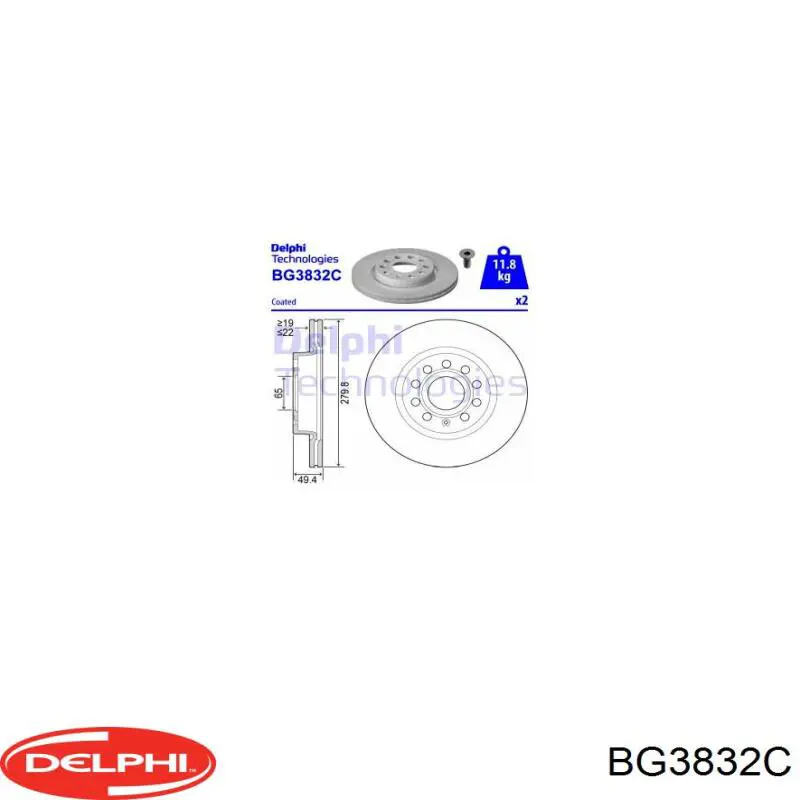 BG3832C Delphi Tarcza hamulcowa przednia