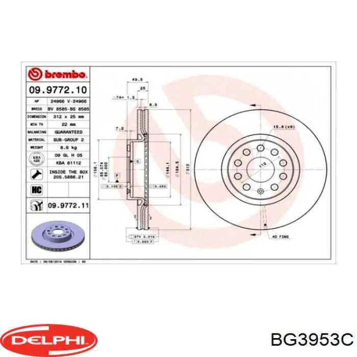 Do koszyka BG3953C Delphi Tarcza hamulcowa przednia