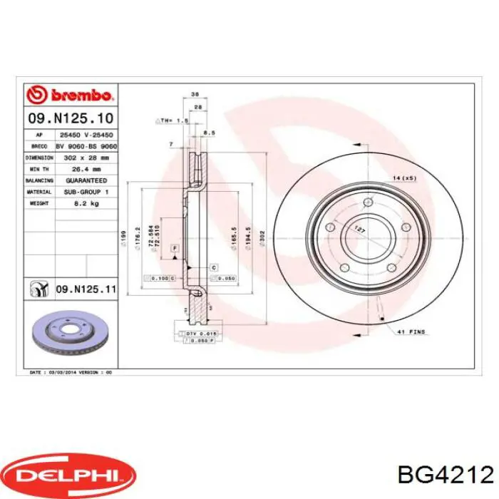 BG4212 Delphi tarcza hamulcowa przednia