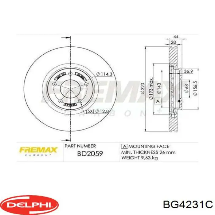 Tarcza hamulcowa przednia Delphi BG4231C cena, od 68,26 USD