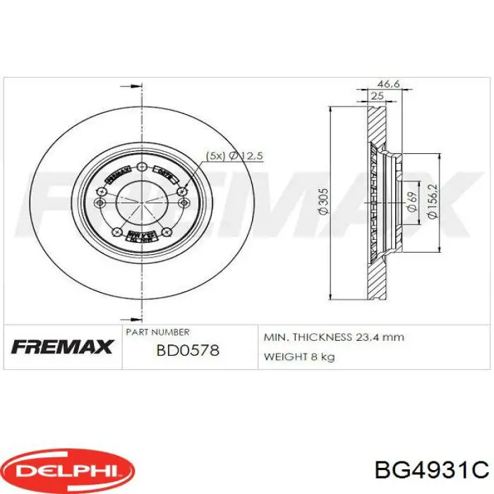 Tarcza hamulcowa przednia Delphi BG4931C cena, od 63,90 USD