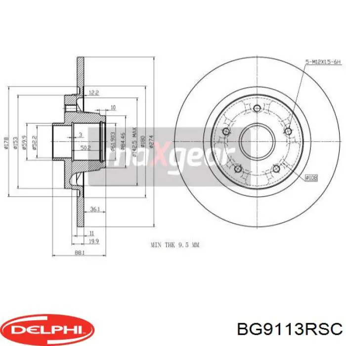 BG9113RSC Delphi Tarcza hamulcowa tylna