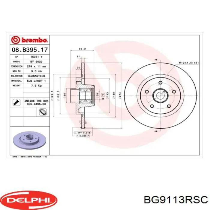 Tarcza hamulcowa tylna Delphi BG9113RSC cena, od 73,70 USD