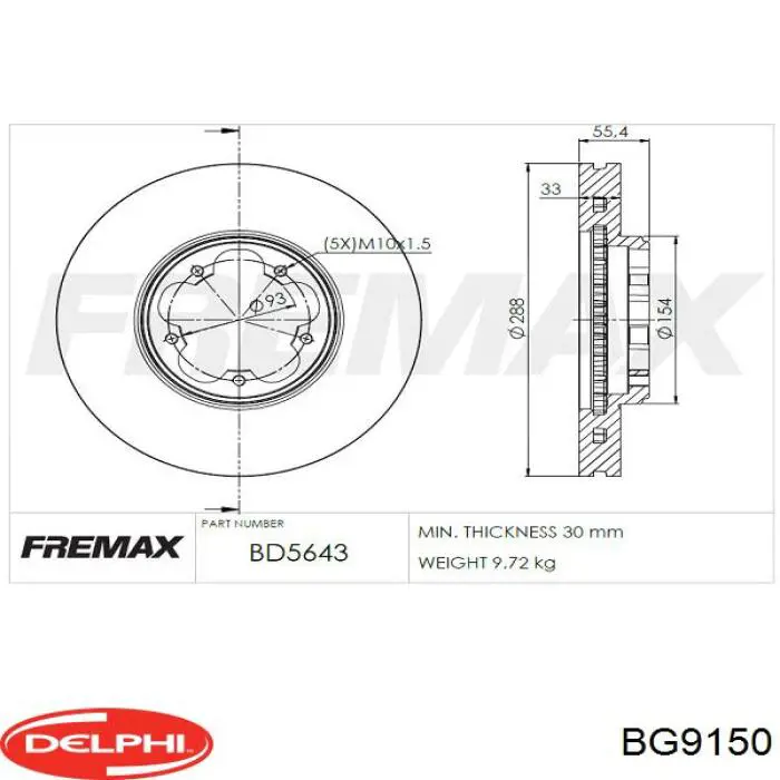 Do koszyka BG9150 Delphi Tarcza hamulcowa przednia