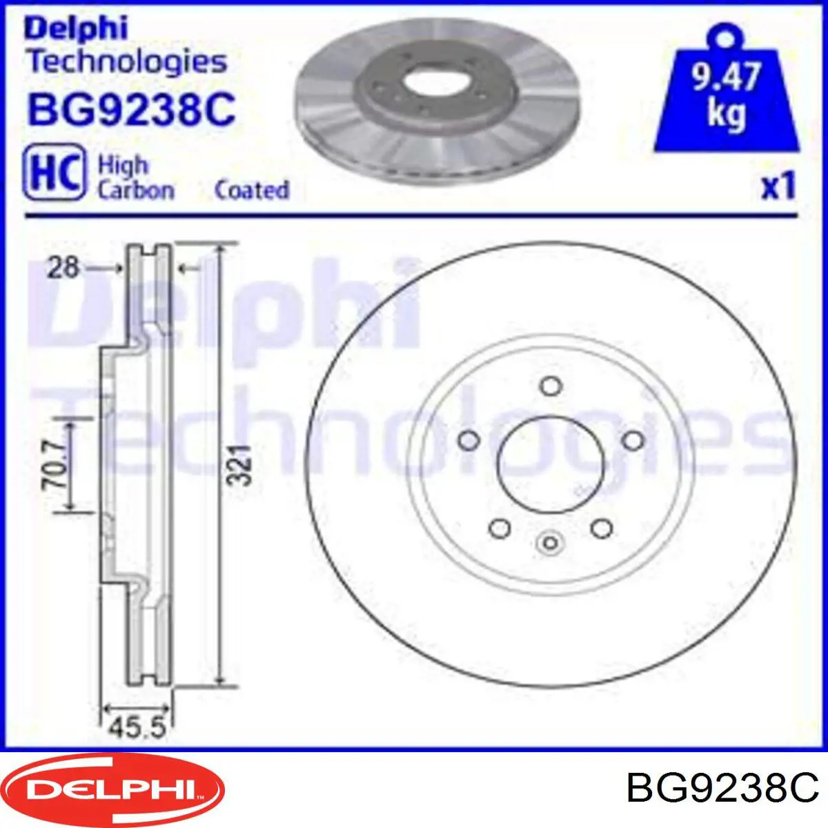 BG9238C Delphi Tarcza hamulcowa przednia