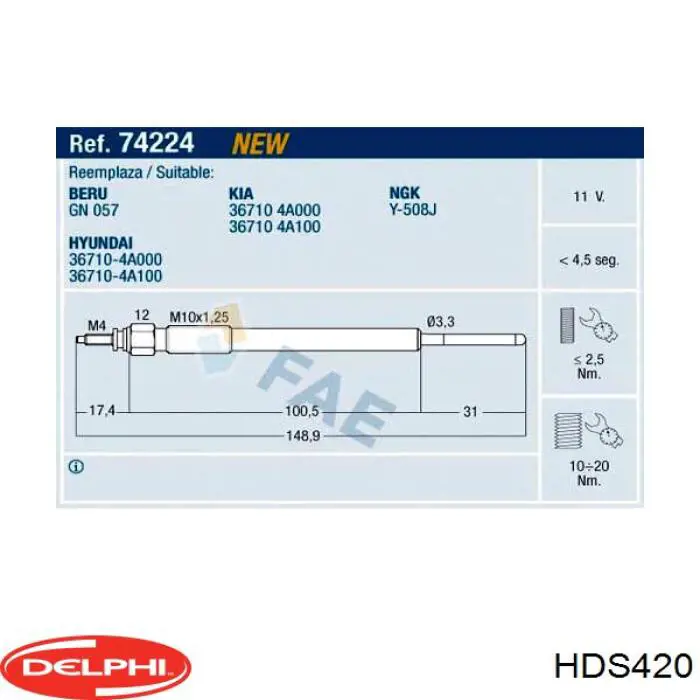Do koszyka HDS420 Delphi Świeca żarowa