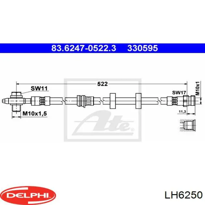 Do koszyka LH6250 Delphi Przewód hamulcowy przedni